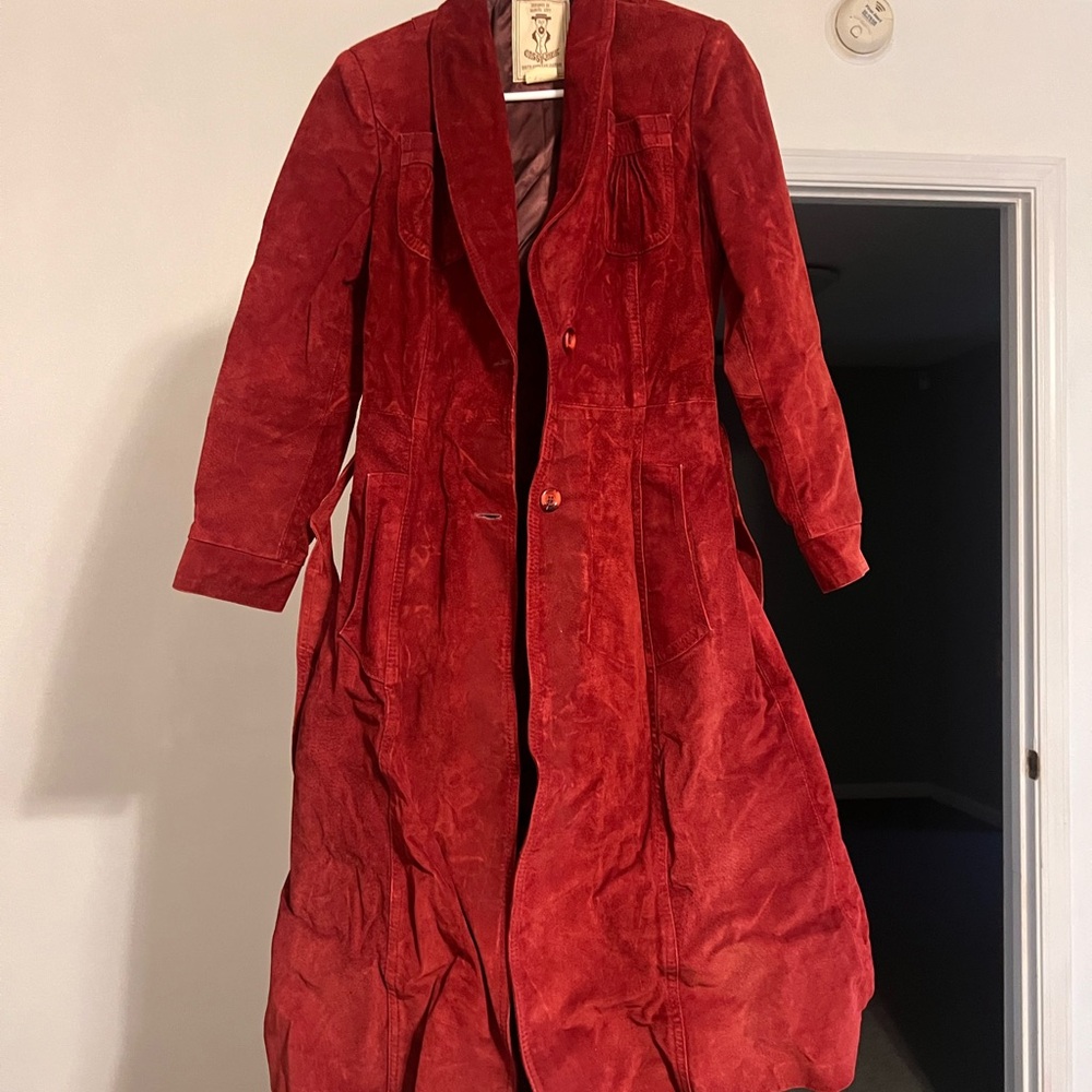 Elegant Red Suede Women's Coat